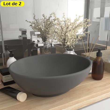 Lot de 2 Vasques de Salle de Bain Ovale. Gris Anthracite Mat. Lavabo moderne SANS Mitigeur (1/5)