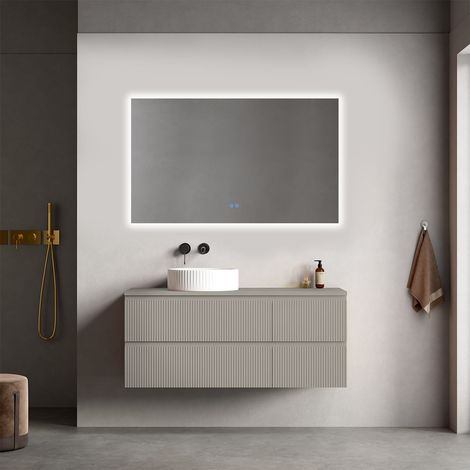 Mobile bagno sospeso cannettato reversibile 120 cm Grigio Cenere per Lavabo d'appoggio Specchio Quadro Retroilluminato - Fiji Paint Top Canneté (1/4)