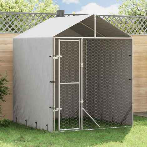 Niche extérieure pour chien avec toit, argentée, 2 x 2 x 2,5 m, acier galvanisé
