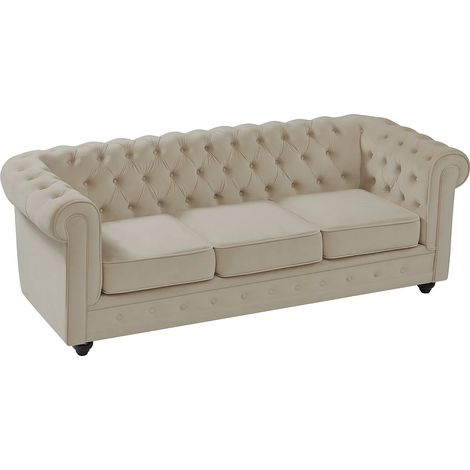 Canapé 3 places en velours beige CHESTERFIELD (1/5)