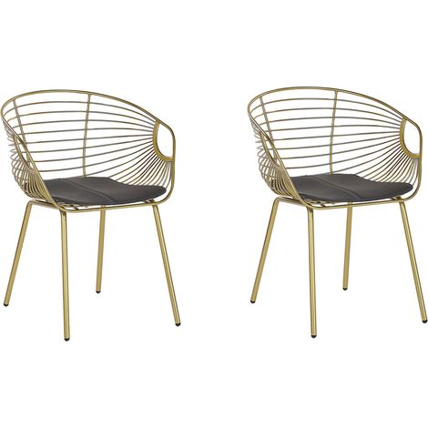 Set of 2 Dining Chairs HOBACK Metal Gold (1/5)