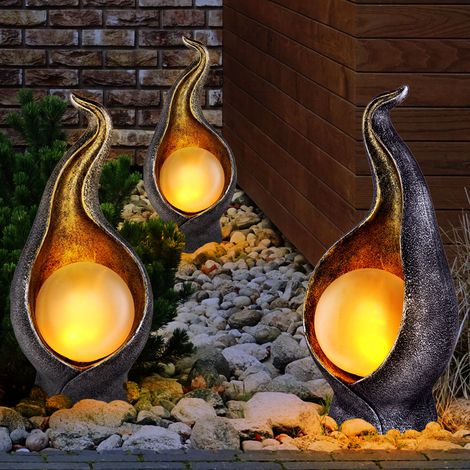 Solarleuchte Solarlampe Außenleuchte Gartenleuchte Außenlampe Eingangsbereich, IP44 Spritzwasserfest Flammenoptik silber gold, 36x LED 0,06W warmweiß, H 26,5 cm, 3er Set
