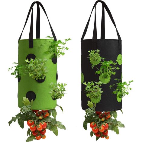 2-Pack Black and Green Inverted Tomato and Herb Planters, Hanging Durable Ventilated Fabric Strawberry Planter Bags (1/5)