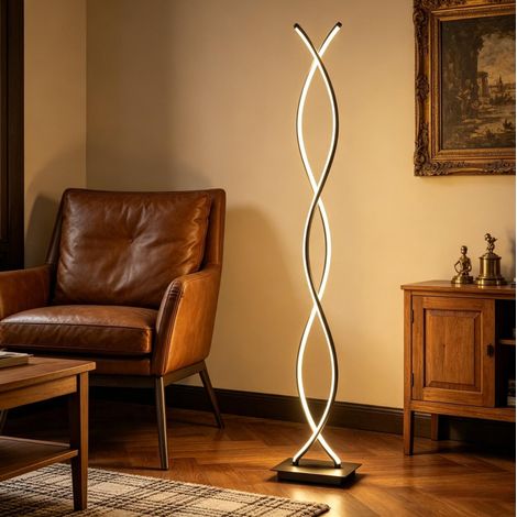 Lampada da terra LED a doppia spirale 28 W nera in alluminio e acrilico OKWISH (1/5)