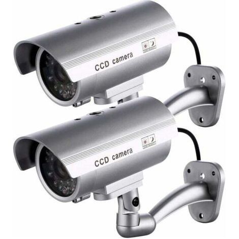 2 Pack Dummy Camera - Realistic Bullet Shaped Replica - Flashing LED - Waterproof and Rustproof - for Indoor and Outdoor Use (1/5)