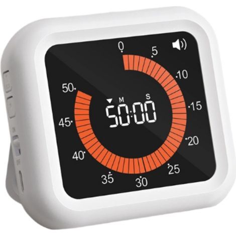 (White) Digital Visual Timer Countdown Timer Rechargeable Max 11h 59m with VA Display, Clear Digits, Adjustable Volume and Brightness, Magnetic Timer for Kitchen, Bathroom (1/5)