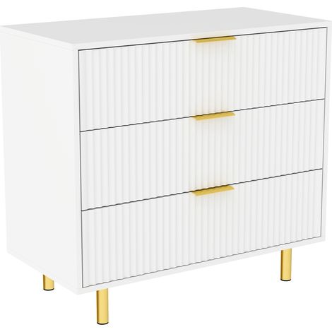Weiße Kommode mit 3 Schubladen, goldenen Griffen und Beinen 80 x 40 x 72 cm (1/5)