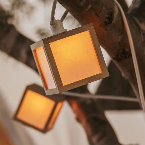 LED Solar IP44 5 m lang +3m Kabel Bambusschirme 1800 K Modern Außenleuchte Garten außen Balkon Terrasse (1/5)