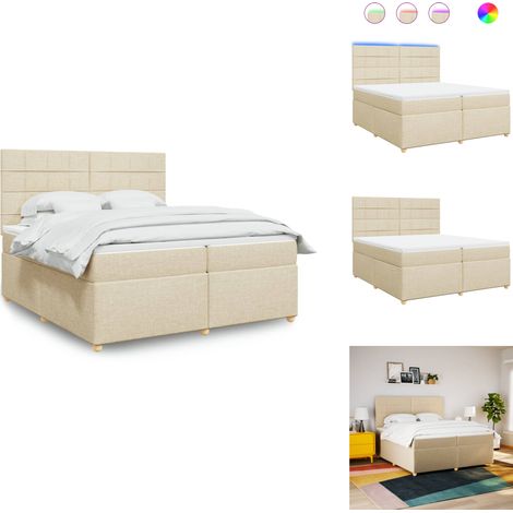 Sommier à lattes de lit avec matelas Crème 200x200 cm Tissu - Sommier À Lattes De Lit - Sommiers À Lattes De Lit - Lit - Meuble De Chambre À Coucher (1/5)