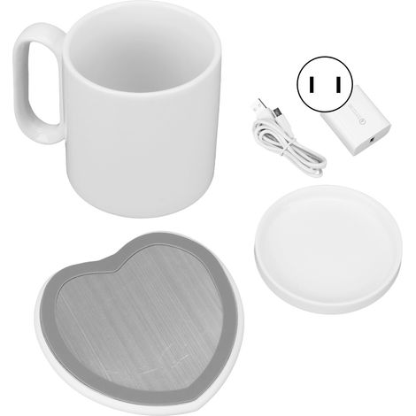 Chauffe-tasse électrique en forme de cœur, 2 réglages de température constante, chauffe-tasse pour café, thé, lait, téléphone et casque, 110‑220V avec prise US. (1/5)