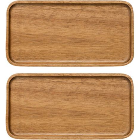 2X Plateau de Service En Acacia, Plaque de Fond Plate Rectangulaire En Bois Massif, Assiette de Fruits, Soucoupe,Petite (1/3)