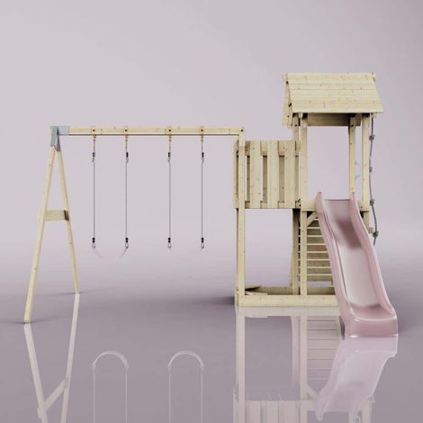 PolarPlay Spielturm Uppsala aus Holz in RosaKinderschaukel