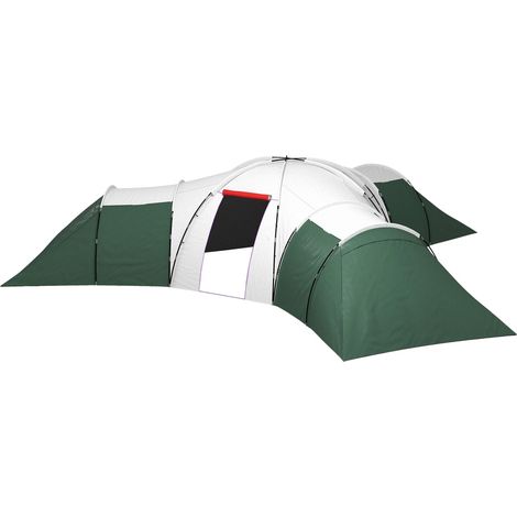 Tunnelzelt, Campingzelt für 6-9 Personen, Familienzelt mit 3 Schlafzimmern, Wohnzimmer, Veranda, Tragetasche, 2000mm Wasserabweisend Oxford, für Garten, Grün Aosom