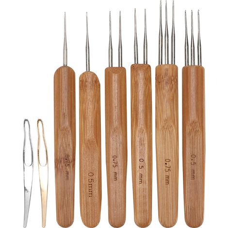 Ganchillo para rastas, mango de bambú, acero inoxidable, para trenzas y extensiones, cabello natural y sintético. (1/5)