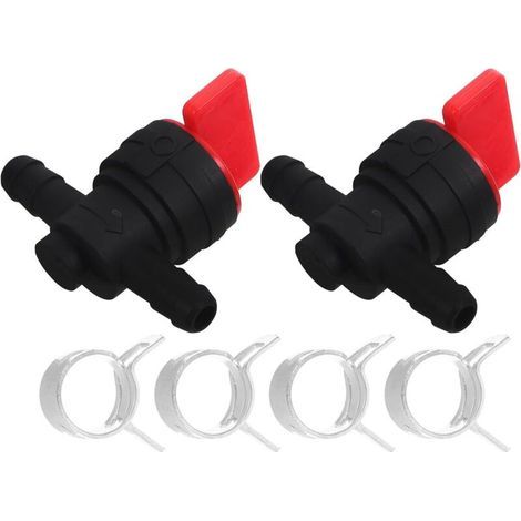 Lot de 2 Vannes d'Arrêt de Carburant Droite 180° 4 Colliers de Serrage pour Tondeuse à Gazon Petit Moteur Robinet pour Conduite de Carburant Pièce d'Entretien Polyvalente pour (1/5)
