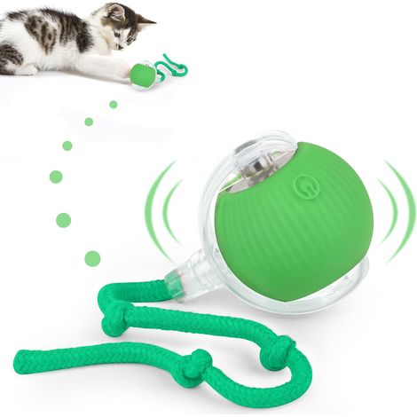 Balle électrique pour chat avec lumière LED et jouet interactif à modélisation automatique avec corde (version verte rechargeable) (1/5)