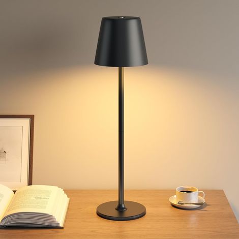 Lampe de Chevet Sans Fil pour Chambre, Veilleuse Enfant & Adulte, Lampe LED de Décoration, 3 Niveaux de Luminosité Réglables, Corps Métallique Complet, Double Batterie, Rechargeable USB, Noir [Classe 