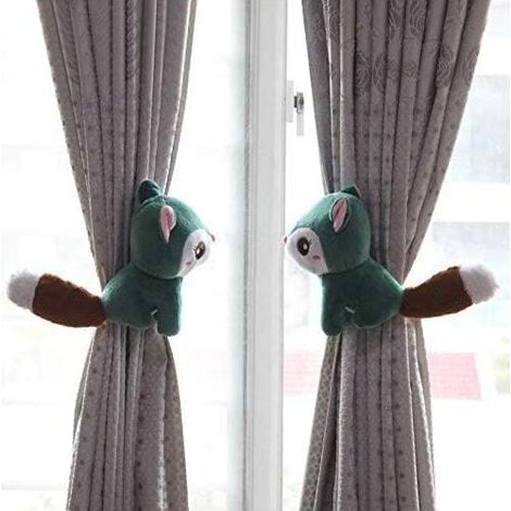 2 Stück Vorhang-Raffhalter, Cartoon-Eichhörnchen-Vorhang-Raffhalter, Plüsch-Schnalle, Vorhang-Raffhalter, niedliche Vorhang-Halterung, Vorhang-Clips, Vorhang-Zubehör für Kinderzimmer, Wohnzimmer, Büro