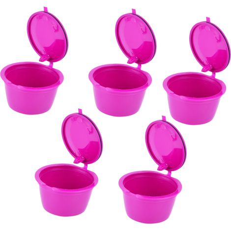 Lot de 5 capsules de café de 50 ml avec filtre à café réutilisable et cuillère pour machine à café DOLCE GUSTO, couleur rouge rose. (1/5)