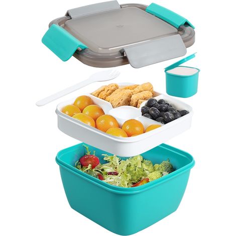 Boîte Bento - Récipient À Salade Et Collation 1500 ml - Avec Compartiment Séparé Pour Vinaigrette - PP - 17,4 x 9,7 cm (1/5)