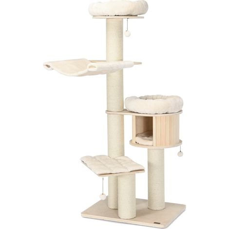Árbol para gatos juego de 1 con percha y condominio 75 x 56 x 174 cm cómodo y lujoso madera natural resistente 200021099