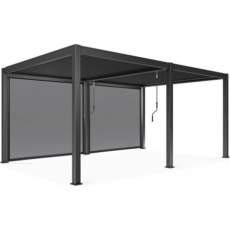 Pergola bioclimatique autoportée 3 x 6 m et 2 stores gris