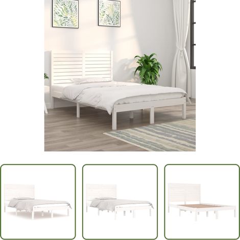 Sommier en bois - Cadre de lit sans matelas blanc 135x190 cm bois massif (1/5)