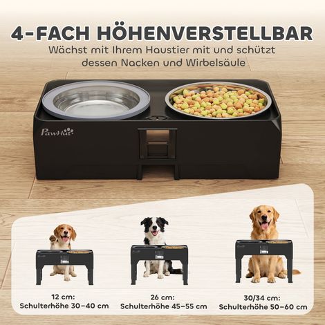 Gamelle surélevée réglable pour chien, avec 2 bols inoxydables pour nourriture et eau, noir, idéale pour petits et grands chiens (1/4)