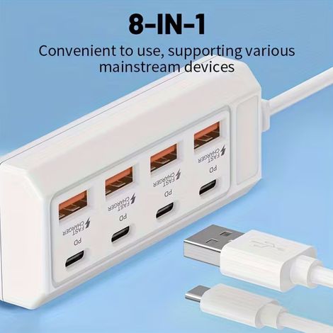 USB-Hub mit 8 USB-Anschlüssen + 4 USB-C-Anschlüssen, 25 W, kompatibel mit PC, Laptop, Tablet, USB-C-Hub