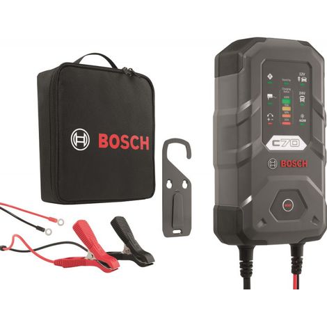 Bosch – Chargeur de batterie moto C70 12V et 24V 10A – Compatible plomb-acide, EFB, GEL, AGM – Protection IP65 – Charge optimisée