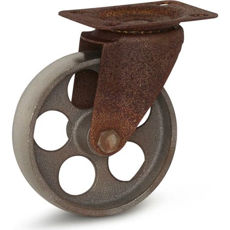 Roulette pivotante - MESO - Vintage rétro fonte argentée - 125mm - Platine - 100kg (1/2)