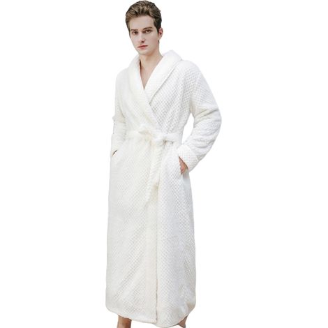 1 peignoir long en polaire pour homme, doux et chaud, capuche double épaisseur, ceinture fixe, poches spacieuses, idéal hiver maison (1/5)