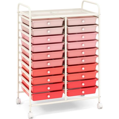 Carrello con 20 cassetti e struttura in metallo - Rosa