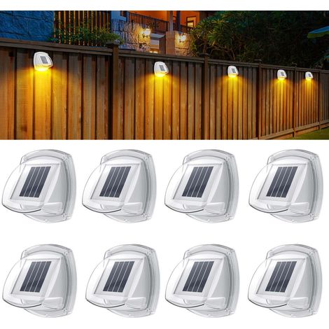 8PCS Lumière Mur 8LED Escaliers Solaire Clôture Cour Terrasse Chaud Lumière pour Clôture, Jardin, Paysage, Blanc Extérieur (1/5)