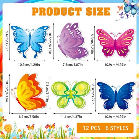 Lot de 12 aimants papillons décoratifs pour moustiquaire de fenêtre et porte (1/4)