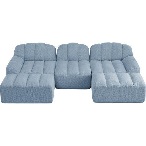 Sofá modular U de 3 plazas con 2 otomanas, espuma 32D de alta densidad, tejido suave azul (1/5)