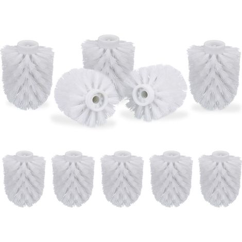 Juego 10 Cepillos de Recambio Escobilla de Baño, Plastico, Rosca de 9,5 mm y Diámetro de 8 cm, Blanco