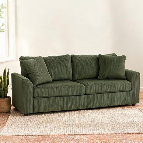 Canapé vert en velours côtelé polyester 212 x 80 x 88 cm (1/5)