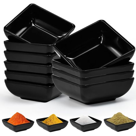 Pack of 10 A5 Black Melamine Soy Sauce Bowls 7.3 x 7.3 x 3 cm Mini Aerative Dishwasher, Stackable and Washable Dishwasher, for Restaurants Bars (1/5)
