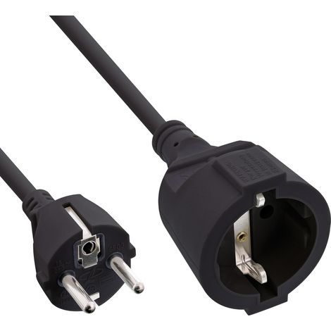Rallonge électrique avec Contact de Protection CEE 7/7 pour l'intérieur - Certifié GS avec Protection Enfant - 230 V - H05VV-F3G1,5-1 m - Noir (1/5)