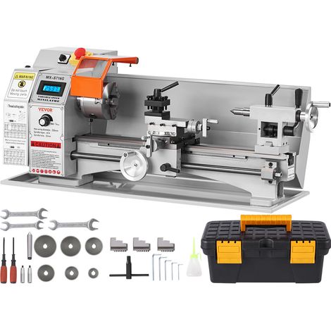 Mini Tour à Métaux de Précision 17,8x40,6 cm 150-2500 tr/min Variable en Continu 800 W Moteur Sans Balais Mandrin 3 Mâchoires 100 mm Boîte à Outils pour Usinage Traitement de Pièces de Précision (1/5)