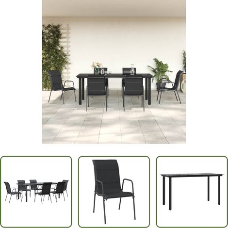 Salle à manger extérieure - Ensemble à manger de jardin 7 pcs noir textilène et acier (1/5)