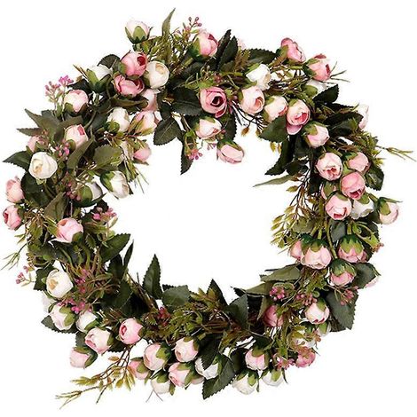 Couronne de roses romantique de style champêtre pour décoration de maison, mariage, boutique, porte ou mur, 30 x 30 x 6 cm, 1 paquet (1/4)