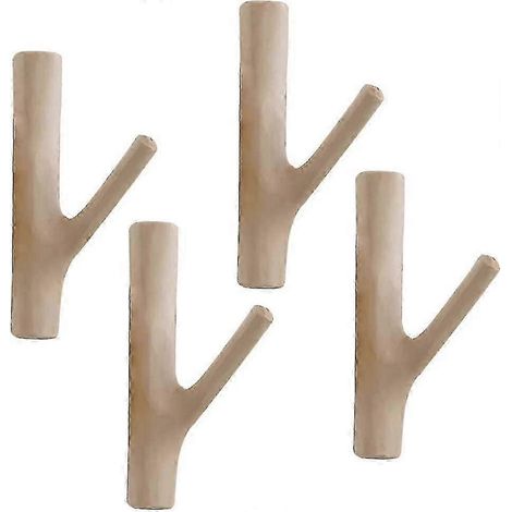 Crochet mural en bois 2025 (lot de 4) - Crochets porte-manteaux en bois - Crochet mural en forme de branche - Crochet en bois naturel - Crochets muraux en bois auto-adhésifs (1/4)