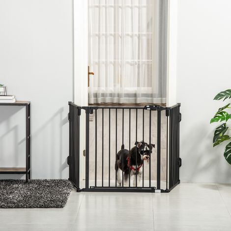 Barrera para perros plegable de 3 paneles, puerta automática, 202,5 x 76 cm, negra DESVIAE (1/5)