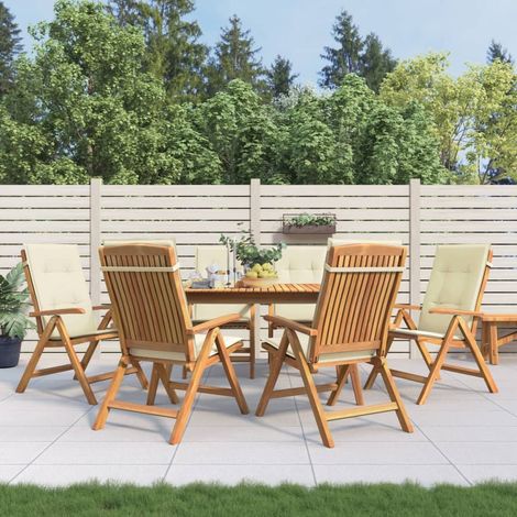 Lot de 6 Chaises de jardin inclinables et coussins Fauteuil de Jardin scandinave bois teck 84573 (1/5)