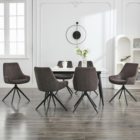 Lot de 6 chaises de salle à manger pivotantes – Rembourrage en éponge haute densité – Structure en métal – Capacité 150 kg – Marron (1/5)