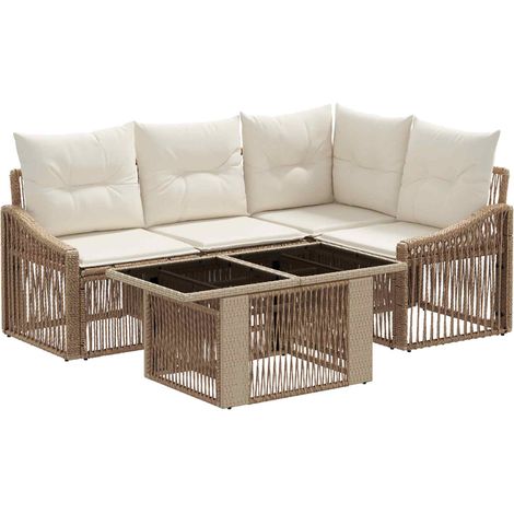 Conjunto de sofás de jardín 5 uds. Beige y blanco crema vidaXL (1/5)