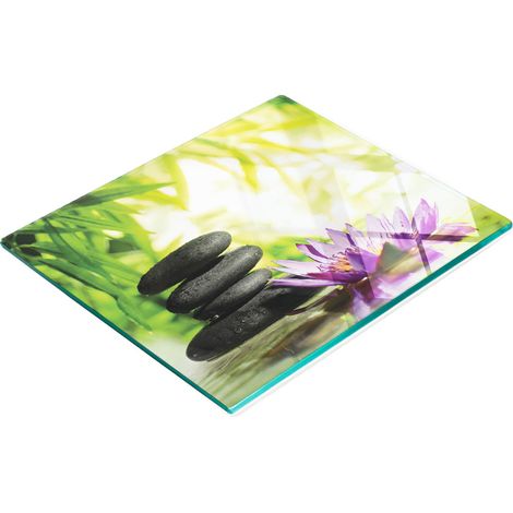 Tablero de vidrio elegante y duradero con estampado de loto y piedra zen, 60x52 cm.