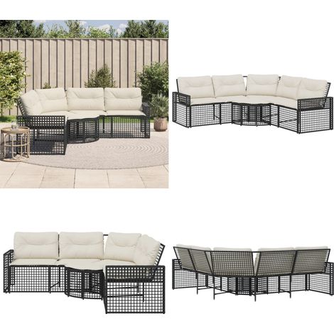 vidaXL Gartensofa in L-Form mit Kissen und Fußbank Schwarz Poly Rattan (1/5)